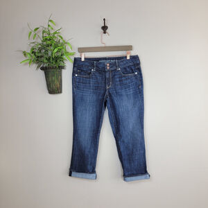 American Eagle Artist Crop Jeans Dark Blue Cropped Low Rise Stretch Denim AE 12